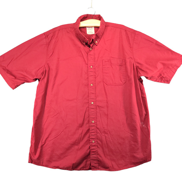 Wrangler Authentics Mens Chest Pocket Button-Down Shirt Red 2XT 100% Cotton - Picture 1 of 12